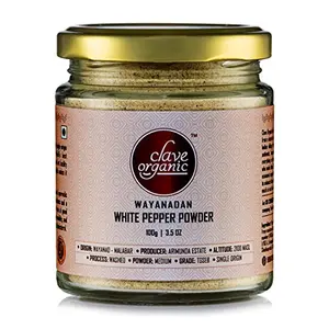 Clave Organic White Pepper Powder | Kali Mirchi | Wayanadan | From Kerala | Vacuum Dried I Washed I Garbled I Medium Coarse I Pure & Auspicious I in Food Grade Glass Jar - 100g