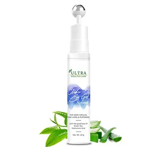 Ultra Health care Under Eye Gel with Cooling Massage Roller to Dark Circles Puffiness and Fine Lines with goodness of Green Tea & hyaluronic acid