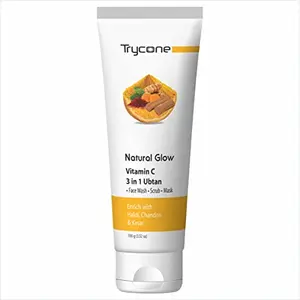 Trycone 3 in 1 Ubtan Face Wash Scrub and Fancy Coverwith Vitamin C Turmeric Saffron and Sandalwood for Deep Exfoliation Skin Brightening and Natural Glow - 100 Gm
