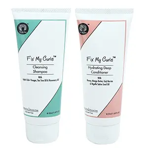 Fix My Curls Shampoo & Hydrating Deep Conditioner | Curly and Wavy Hair (Cleanse & Condition Bundle 50ml)