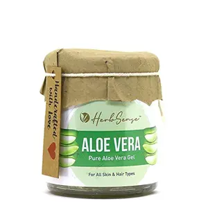 Herbsense Pure Aloe Vera Gel Hydrating Moisturizing & Non-Sticky Gel For Skin & Hair Glass Jar Pack of 1, 150gm