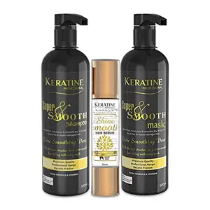 Keratine Professional Super Smooth Shampoo Mask & Serum | for Dry & Frizzy Hair | (Combo) 3 In 1