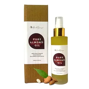 Herbsense Pure Almond Oil For Skin & Hair Massage Oil Wood Pressed100% Pure Moisturizing Oil Promotes Healthy-Looking Skin Unscented Carrier Oil - Glass Bottle 100ML