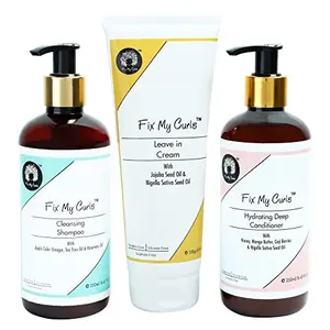 Fix My Curls Complete Curl Care Bundle | Cleansing Shampoo Hydrating Deep Conditioner & Leave in Cream | Curly & Wavy Hair | Sulphate & Silicone Free | CG Friendly | Anti-Frizz Solution (250gm)