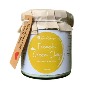 Herbsense French Green Clay Powder  Mask - For Glowing & Healthy Skin Deep Cleansing Nourishing Clay  Mask Glass Jar Packaging 100 GM