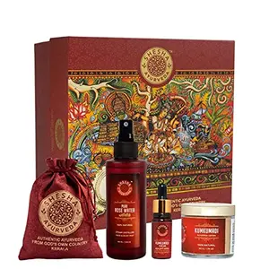 Shesha Naturals Kumkumadi Skin Brightening care facial kit Rituals Gift Set (combo of 3 items + Ayurvedic Gift Box) (100ml+10ml+50g)