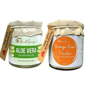 Herbsense Orange Peel Powder & Pure Aloe Vera Gel Combo Pack For Healthy Clear & Glowing Skin Face Pack(Aloe Vera Gel 150 GM Orange Peel Powder 80 GM Glass Jar Packing)