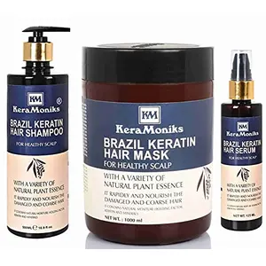 Keramoniks Brazil Keratin Hair mask 1000 ml + Brazil Keratin Hair Shampoo 500 ml + Brazil Keratin Hair Serum 125 ml