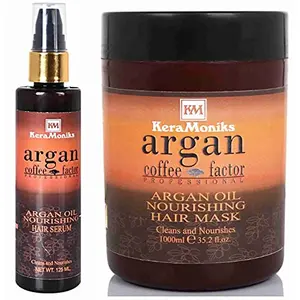 Keramoniks Argan Oil Hair Combo - Hair mask + Hair Serum - Pack Of 2 - for Hair Repair & Shine Nourishing and Frizz Control