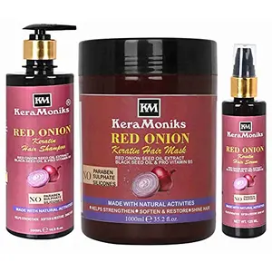 Keramoniks Red Onion Keratin Hair mask 1000 ml + Red Onion Keratin Hair Shampoo 500 ml + Red Onion Keratin Hair Serum 125 ml