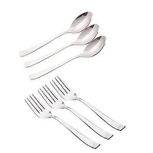 STAMIO Stainless Steel Dinner/Master/Table Spoon (3 Pcs) and Fork (3 Pcs) Set of 6 Silver