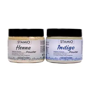 STAMIO and Indigo Powder Combo for Hair Color | Natural Indigofera tinctoria | Pure Lawsonia Inermis | Triple-Sifted & Microfine | Suitable For All Hair Types Men & Women | In Jar - 200 gm (100gm X 2)