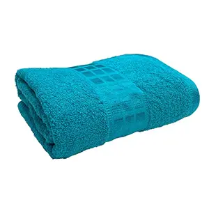 STAMIO Cotton 390 GSM Bath Towel for Men and Women | Extra Soft & Absorbent Large Size Towels for Bathing | 70L X 140W CM (Aqua Blue) Heritage Border