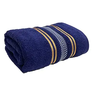 STAMIO Cotton 390 GSM Bath Towel for Men and Women | Extra Soft & Absorbent Large Size Towels for Bathing | 70L X 140W CM (Navy Blue)