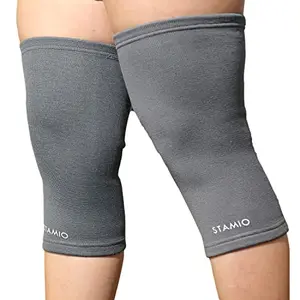 STAMIO Knee Cap for Knee Support suitable for Men & Women (4 Way Stretchable) Grey (Extra Large 1 Pair)
