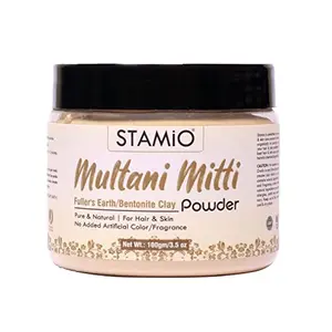 STAMIO Multani Mitti Powder for Face Pack Hair Mask Skin Care Body DIY | Fullers Earth | Natural Calcium Clay | Suitable For All Skin Types Men & Women | In Jar - 100 gm