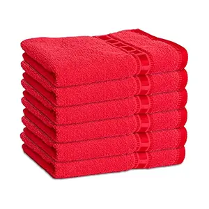 STAMIO Cotton 390 GSM Hand Towel Set (Set of 6 Red) Heritage Square Border