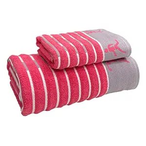 STAMIO Cotton 450 GSM Bath and Hand Towel Set for Men and Women | Extra Soft & Absorbent Towels for Gym & Bathing (Coral) Sport Jacquard Border