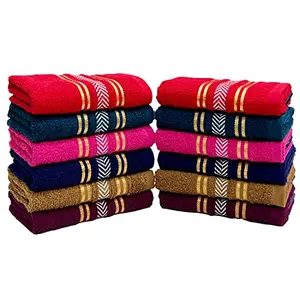 STAMIO Cotton Hand Towel Soft 390 GSM 13 X 21 Inches (Set of 12 Multicolor) | Quick Dry Small Size Travel Friendly