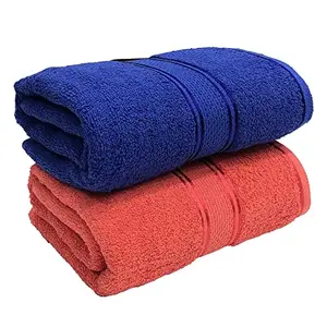 STAMIO Cotton 425 GSM Bath Towel Set for Men and Women | 70 X 140 cm Extra Soft & Absorbent Large Size Towels for Bathing | Combo Pack of 2 | Blue and Coral