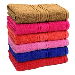 STAMIO Cotton Hand Towel Soft 425 GSM 13 X 21 Inches (Set of 6 Multicolor) | Quick Dry Small Size Travel Friendly