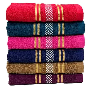 STAMIO Cotton Hand Towel Soft 390 GSM 13 X 21 Inches (Set of 6 Multicolored) | Quick Dry Small Size Travel Friendly