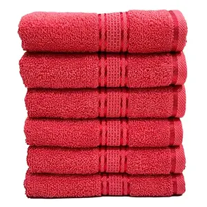 STAMIO Cotton Hand Towel Soft 425 GSM 60 X 40 cm (Set of 6 Gajri) | Quick Dry Full Size Large