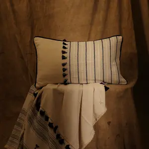 Vanchai Black and Antique Organic Cotton Cushion Cover ( L-14" x W- 24")