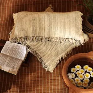 Vanchai Stripped Organic Cotton Cushion cover (12" x 20")