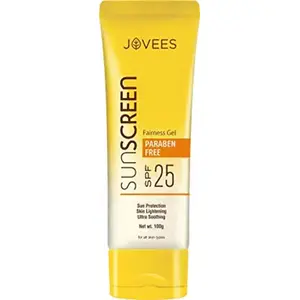 JOVEES Herbal Suncreen Fairness Gel SPF 25 with Aloe Vera |For Oily Sensitive Dry Skin | Light Non Greasy | Protects from Tanning & Uneven Skin Tone | Paraben And Alcohol Free | 100gm