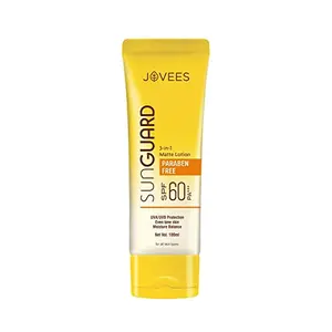 JOVEES Herbal Sun Guard Lotion SPF 60 PA+++ Broad Spectrum| 3 in 1 Matte Lotion | UVA/UVB Protection Moisture Balance Even Tone Skin | Paraben and Alcohol Free | For Women/Men | 100ML (Cream)