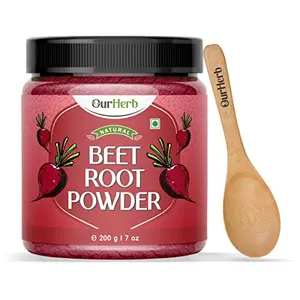 OurHerb Pure & Natural Beetroot Powder for Health Skin & Hair with Wooden Spoon - 200g | 7 Oz