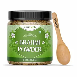 OurHerb Pure & Natural Brahmi Powder (Bacopa monnieri Powder) for Health & Hair Care with Wooden Spoon - 100g | 3.5 Oz