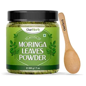 OurHerb Pure & Natural Moringa Leaves (Moringa oleifera) Powder for Healthy Life with Wooden Spoon - 200g | 7 Oz