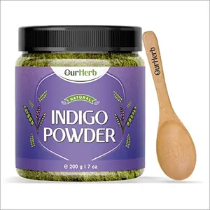 OurHerb Pure & Natural Indigo (Indigofera Tinctoria) Powder for Black Hair Colour with Wooden Spoon - 200g | 7 Oz