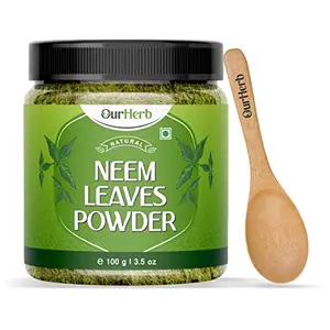 OurHerb Pure & Natural Neem Leaves powder (Azardirachta Indica powder) for Health Skin care & Hair care with Wooden Spoon - 100g | 3.5 Oz