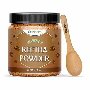 OurHerb Pure & Natural Reetha (Aritha Nut) Powder for Hair Care with Wooden Spoon - 200g | 7 Oz