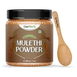 OurHerb Mulethi Powder For Body Skin Face and Hair Skin Whitening | Yashtimadhu Powder Liquorice Powder for Eating with Wooden Spoon - 200g | 7 Oz