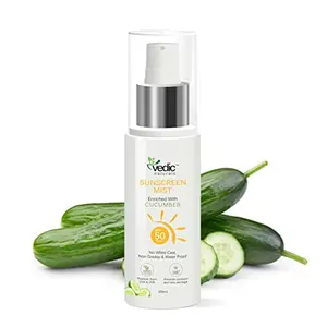Vedic Naturals SPF 50 PA+++ Mist-100ml | Protects From UVA & UVB | Enriched With Cucumber | Water Proof Non Greasy & No White Cast | 100% Organic