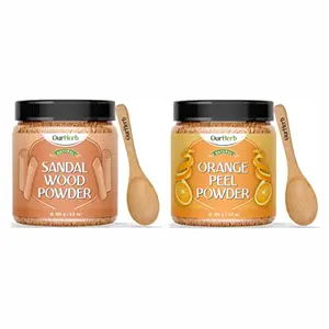 OurHerb Sandalwood and Orange Peel Powder for Skin Care with Wooden Spoons Combo Pack - 200g (100g X 2)