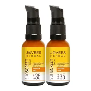 JOVEES Face Serum SPF 35 | With Aloe Vera Carrot & Sunflower Extract Light Gel Formula For Sun Protection | For Oily & Acne Prone Skin 30 ML (Pack of 2)
