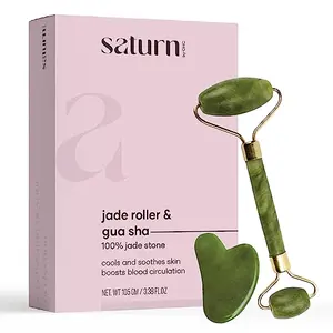 Saturn by GHC Facial Massager Jade Roller & Gua Sha Tool Natural n Stone for Face Neck Healing Skin Wrinkles & Serum Application