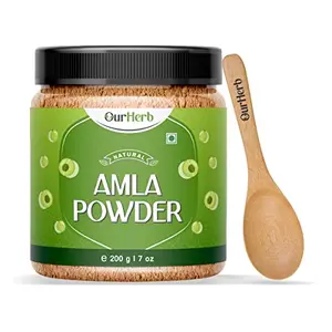 OurHerb Pure & Natural Amla (Indian Gooseberry) Powder for Health Skin & Hair with Wooden Spoon - 200g | 7 Oz