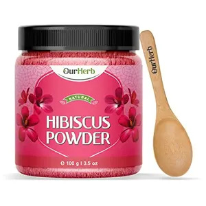OurHerb Pure & Natural Hibiscus Powder for Skin & Hair with Wooden Spoon - 100g | 3.5 Oz