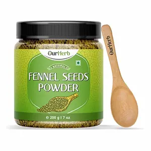 OurHerb Pure & Natural Fennel Seeds (Saunf) Powder for Healthy Life with Wooden Spoon - 200g | 7 Oz