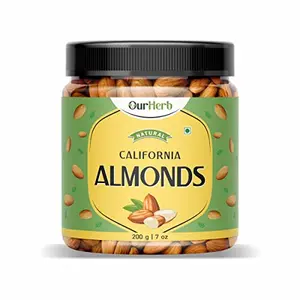 OurHerb Natural Premium California Dried Almonds 200g Pack Jar | Premium Badam Giri | High in Fiber | Real Nuts | Free