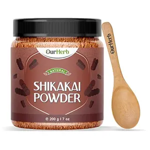 OurHerb Pure & Natural Shikakai (Acacia concinna) Powder for Hair Care with Wooden Spoon - 200g | 7 Oz