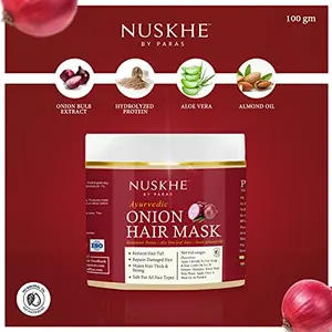 NUSKHE BY PARAS Onion Hair Mask for Men and Women - 100 Gram | for Anti Hair Fall and Repairs Damaged Hair | Onion Bulb Extract | Hydrolyzed Protein | Aloe Vera | Almond oil