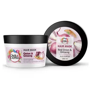 Buds & Berries Red Onion and Ginseng Hairfall Control Hair Mask - Hairfall & Split Ends | 120 Hours of Conditioning | NO Silicone NO Paraben | 200ml