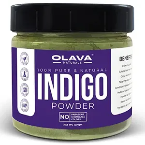 Olava Naturals Indigo Powder for Black Hair - 100% Pure and Natural Indigo Leaf Powder - Vegan Triple-Sifted & Microfine Powder No Chemical No Ammonia - 150g